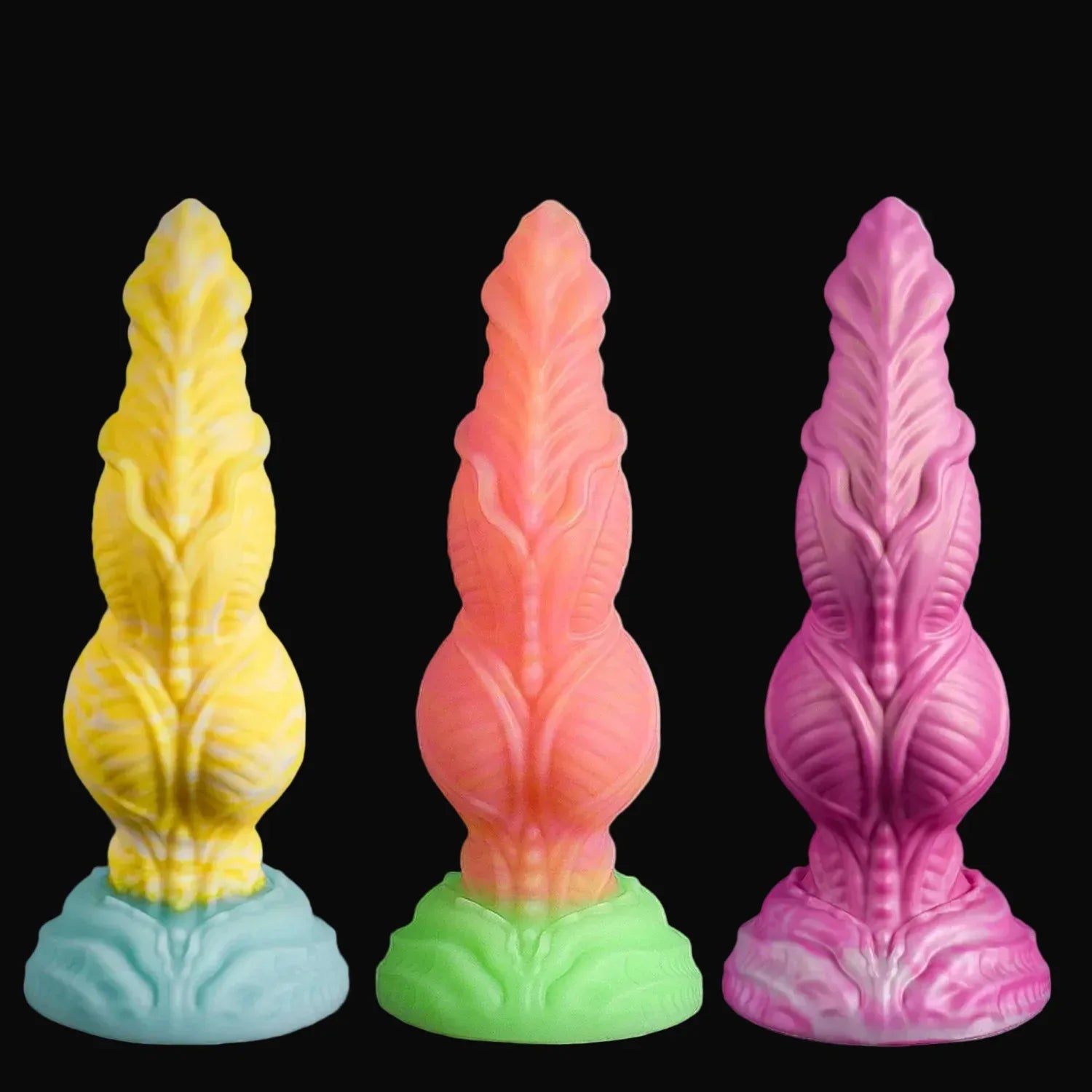 9 Inch Ribbed Glow In The Dark Monster Knotted Dildo - DOG KNOT LUXE